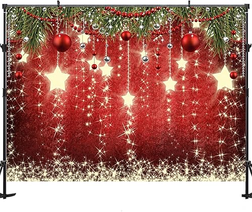 Miniatura 4 de Telón de fondo rojo de Navidad de 10 x 6.5 pies con estrellas brillantes para fotografía y sesión de fotos