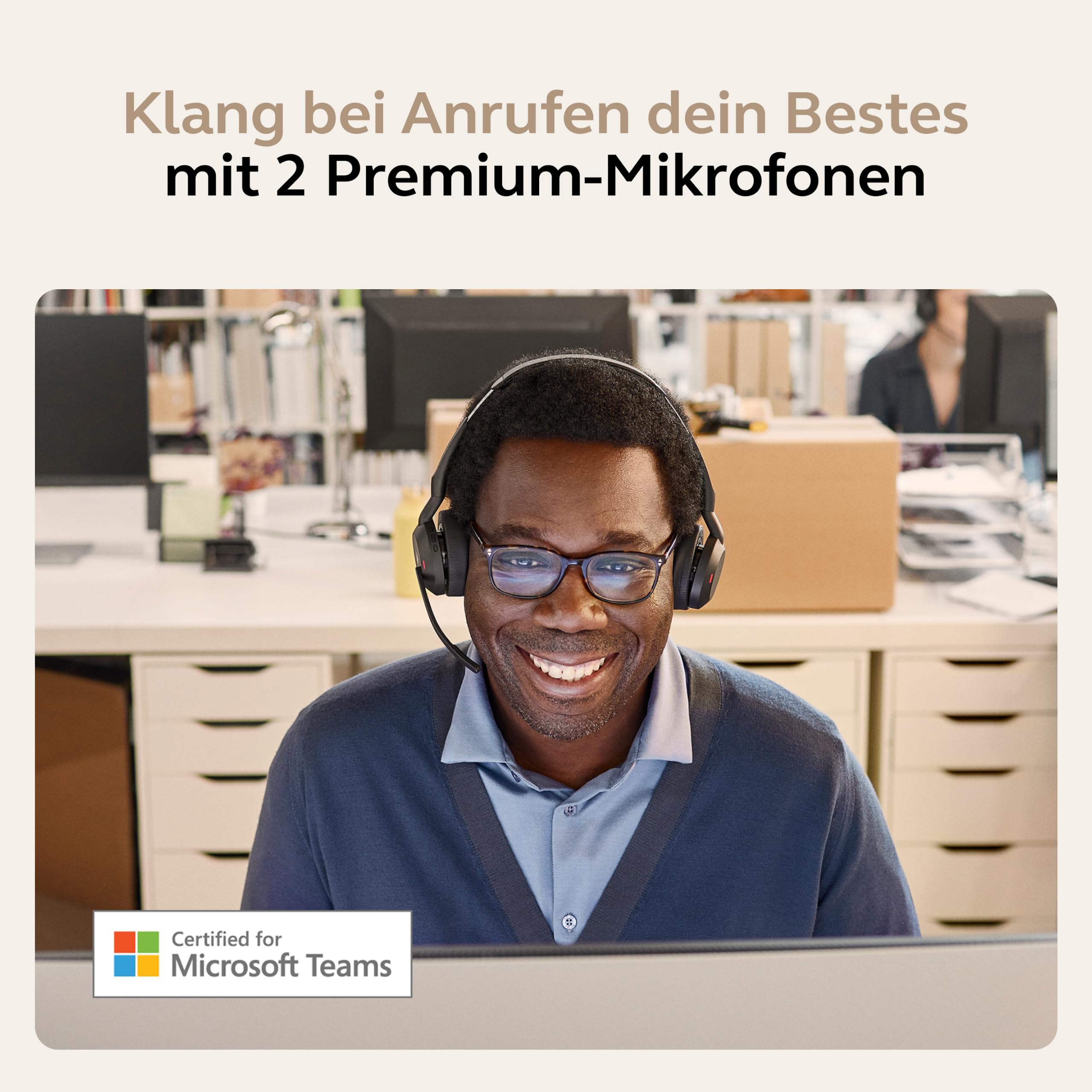 Jabra Evolve2 55 - schnurloses Stereo-Headset Air Comfort - Mikrofone mit Geräuschunterdrückung und ANC - für MS Teams Zertifiziert, mit Anderen Plattformen kompatibel - Schwarz