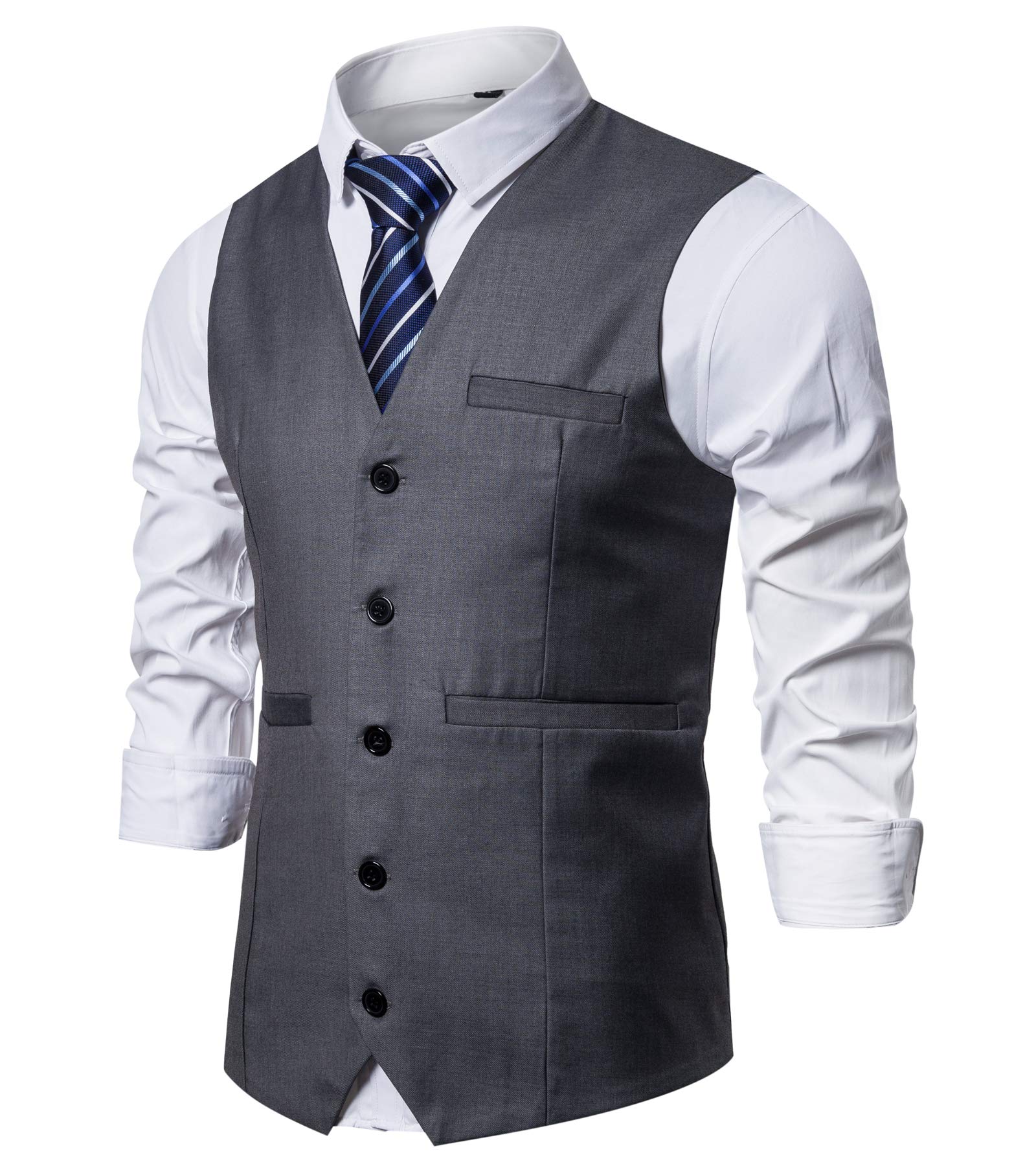 DONGD Gilet Elegante Uomo, Abito Formale O Smoking, Scollo A V, Senza Maniche, 3 Tasche, Cinturino Posteriore Regolabile