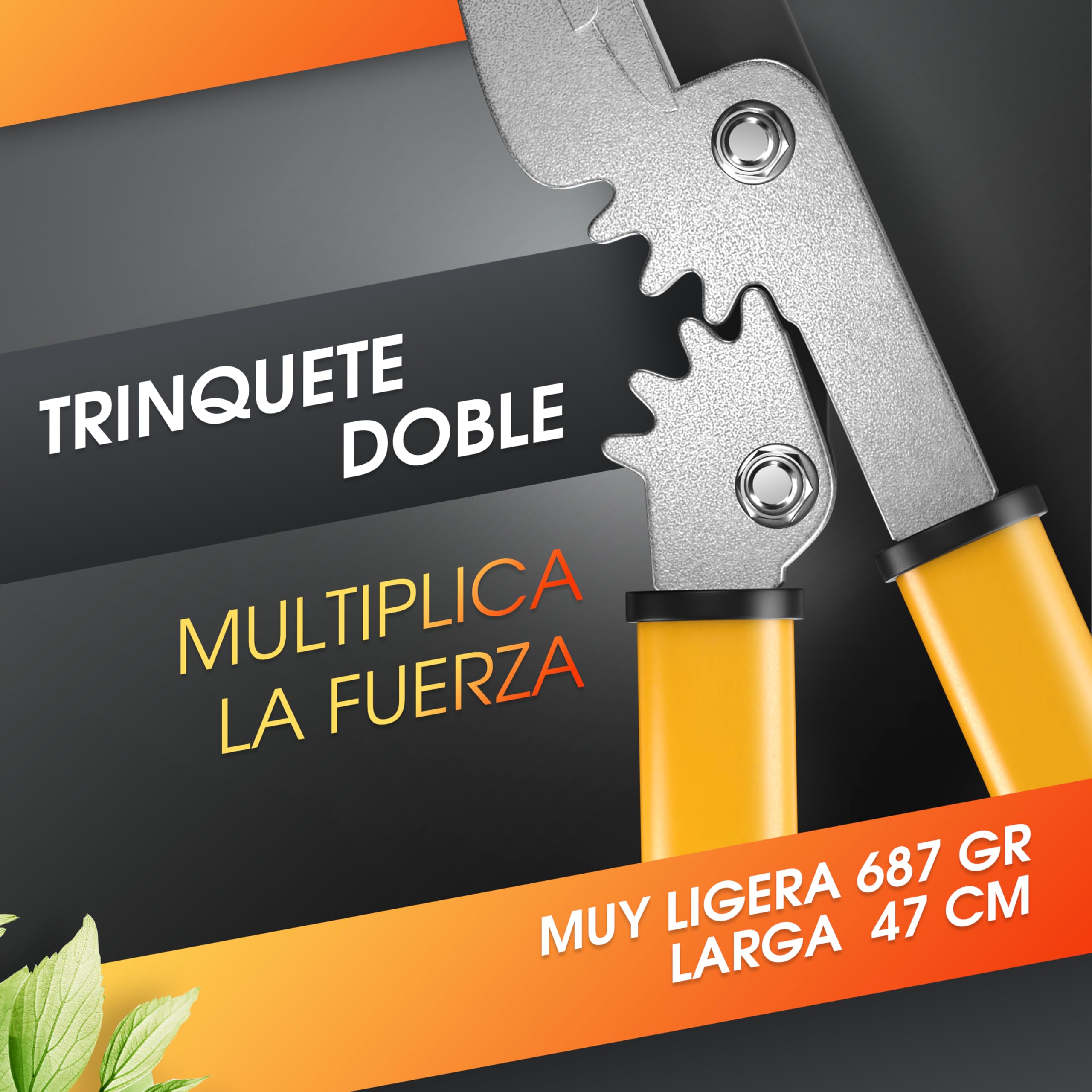 GRÜNTEK Tijeras de podar dos manos para jardineria GRIZZLY 47cm. Cortarramas con doble engranajes de corte