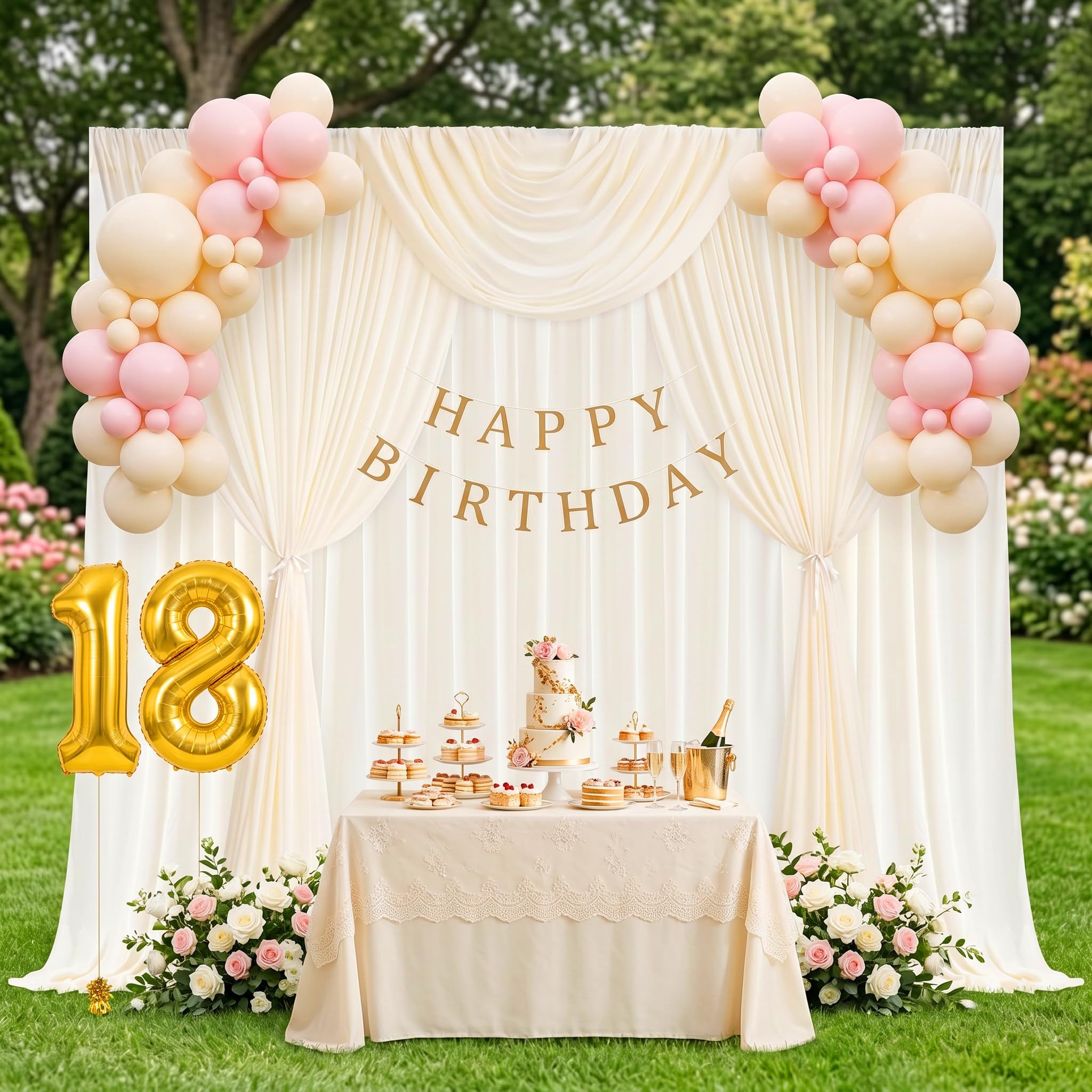 4er Set Elfenbein Chiffon Stoff Hintergrund Vorhang 1,5x3m Tüll Drape für Hochzeitsbogen Standesamt Fotografie Party Deko weiches glattes Tuch