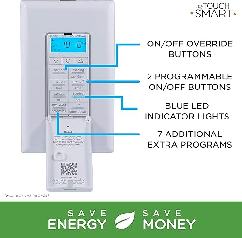 Miniatura 3 de myTouchSmart 33861 LE Un temporizador digital de pared, interruptor de puerta de presión, pantalla LED retroiluminada, 8 tiempos personalizados de