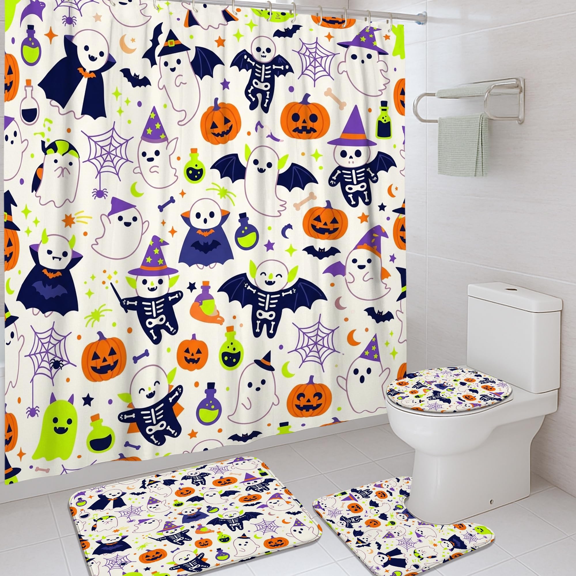 Rideau de douche chauve-souris Halloween lavable pour régler les éclaboussures