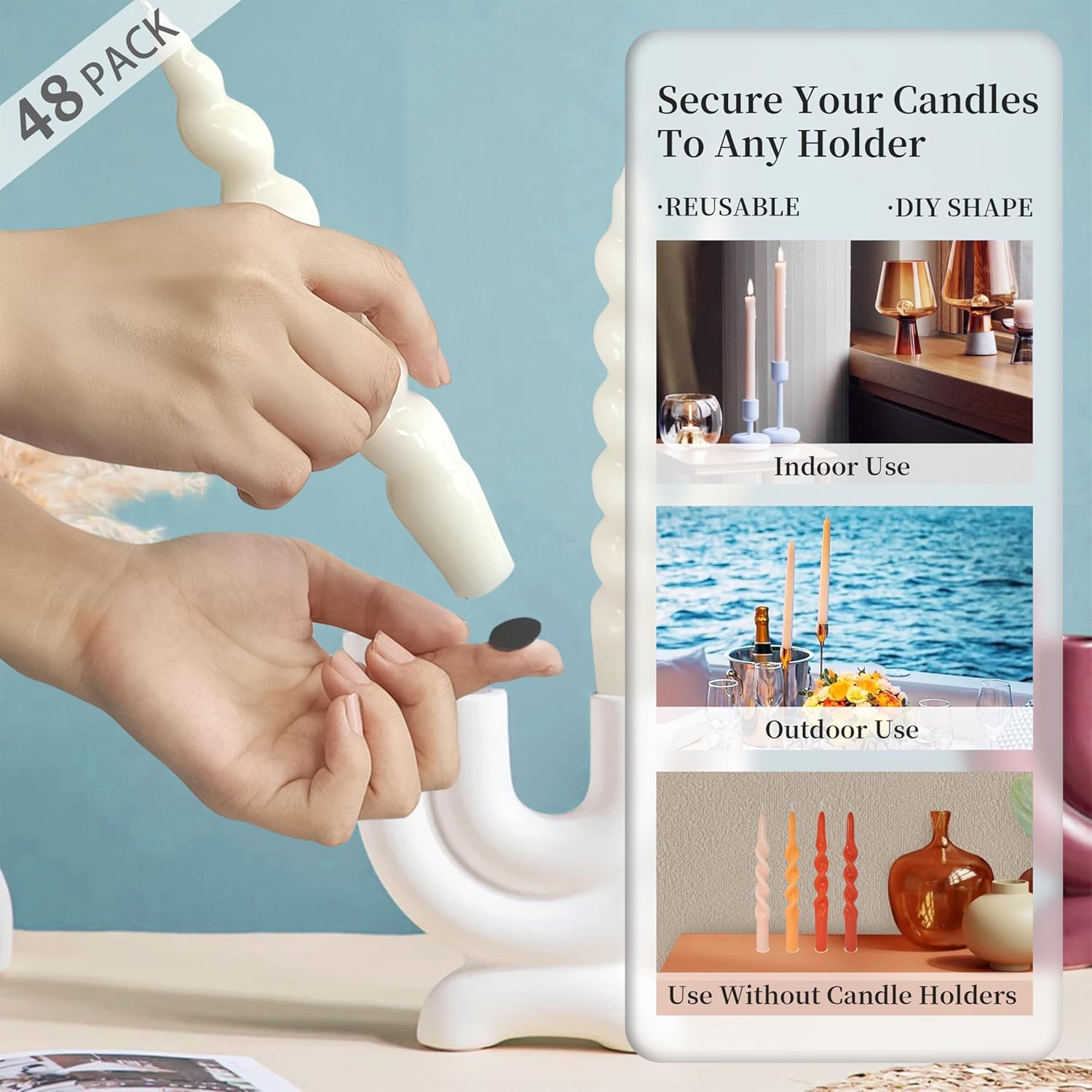 Candle Sticky Dots - Black Wax Candle Adhesive Dots - Unscented Cire Adhesive for Secure Candle Placement - Easy Clean for DIY Projects - Pack of 48