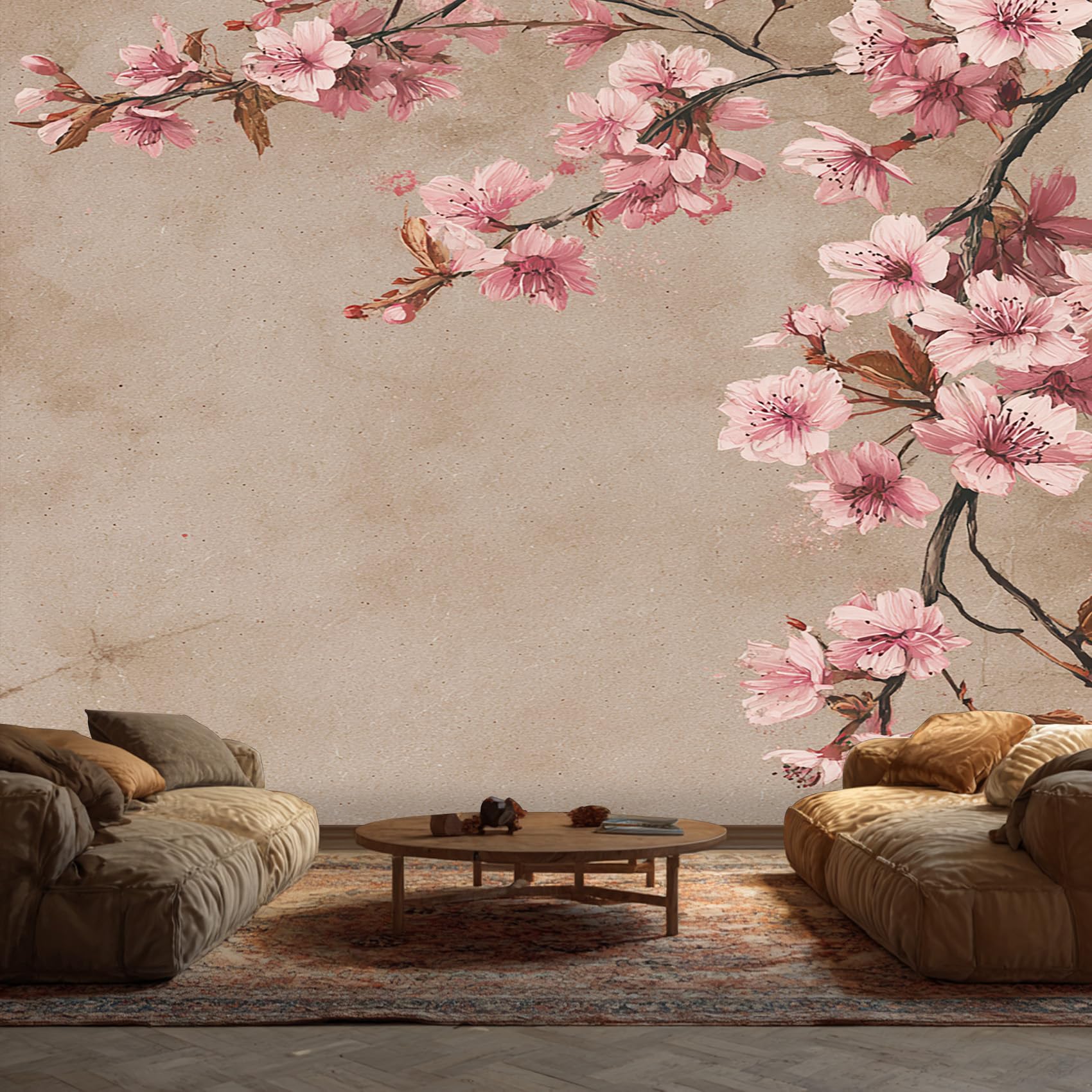 Pink Cherry Blossom Wallpaper, Japan Oriental Flower Wallpaper for Living Room, Bedroom, Non-Woven Decor Wall Paper, Photo Mural Dining Room, Hallway, Lounge, 300 x 210 cm kqs102 — image 1