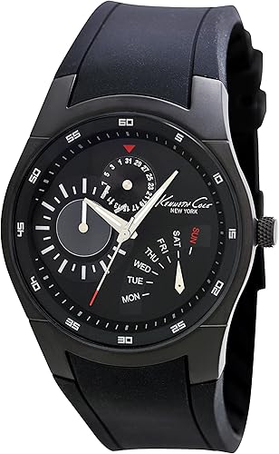 Kenneth Cole New York - Correa de silicona de cuarzo japonés para hombre, acero inoxidable, color negro (modelo KC1908), Negro -, Reloj de cuarzo,