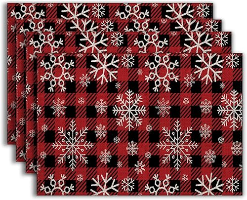 4 manteles individuales de lana cuadriculada naranja otoñal de 12 x 18 pulgadas, manteles individuales de Acción de Gracias, decoración de otoño