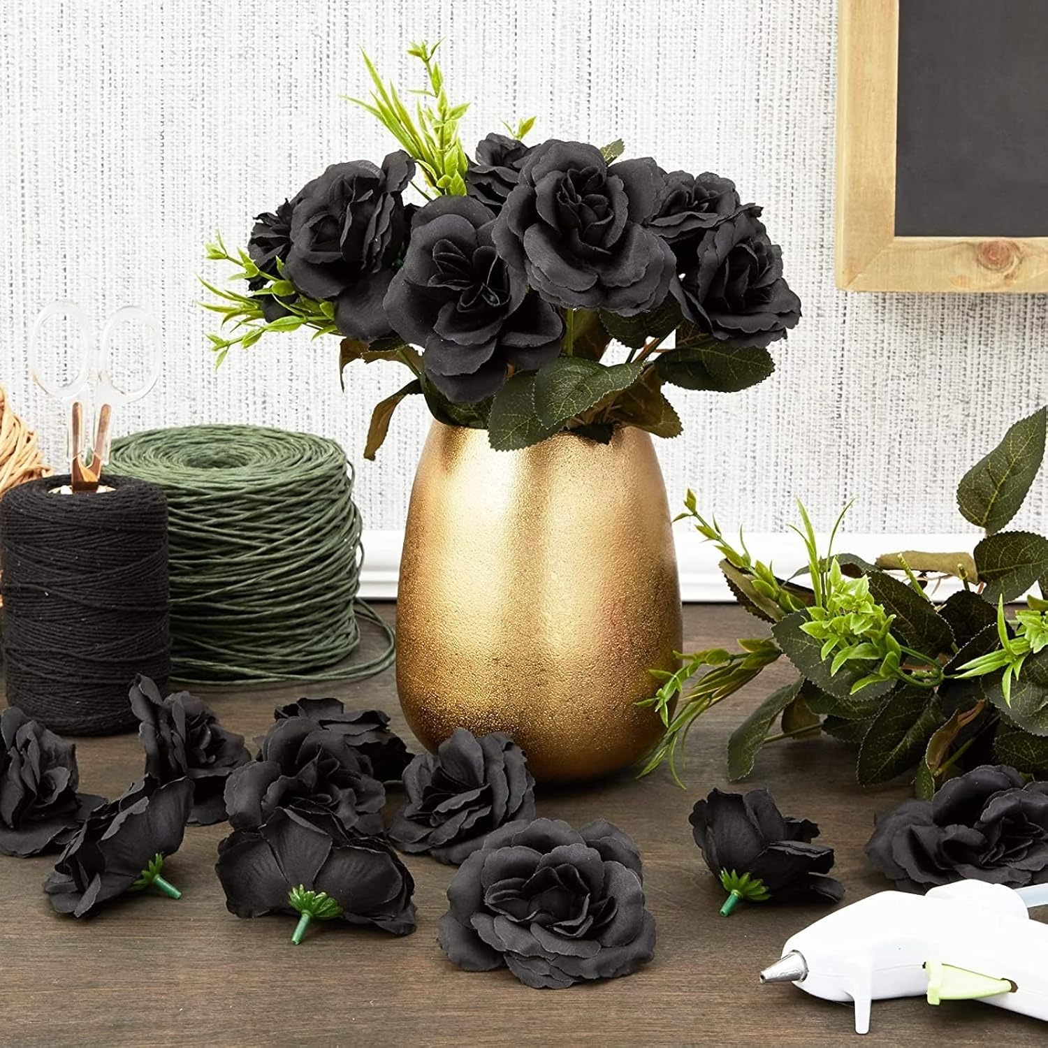 Bright Creations Black Artificial Roses Bulk - 3-Inch Stemless Foam Roses 50 Pack for Crafts & Home Decor - Image 2