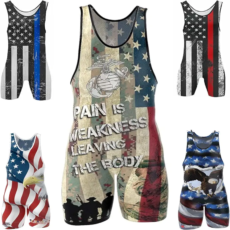 4-Time All American Camisola de luta livre sublimada dos fuzileiros navais tamanho 2GG