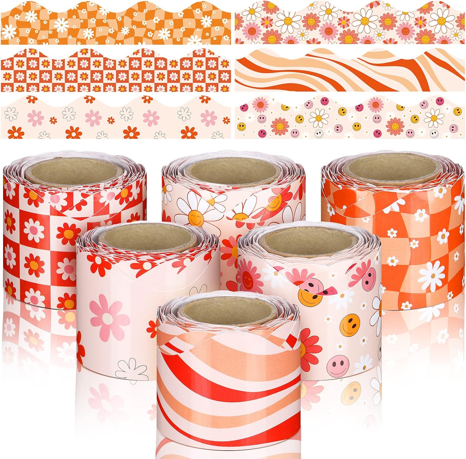 Kisston 6 Pcs 196.8 ft Groovy Bulletin Board Borders Retro