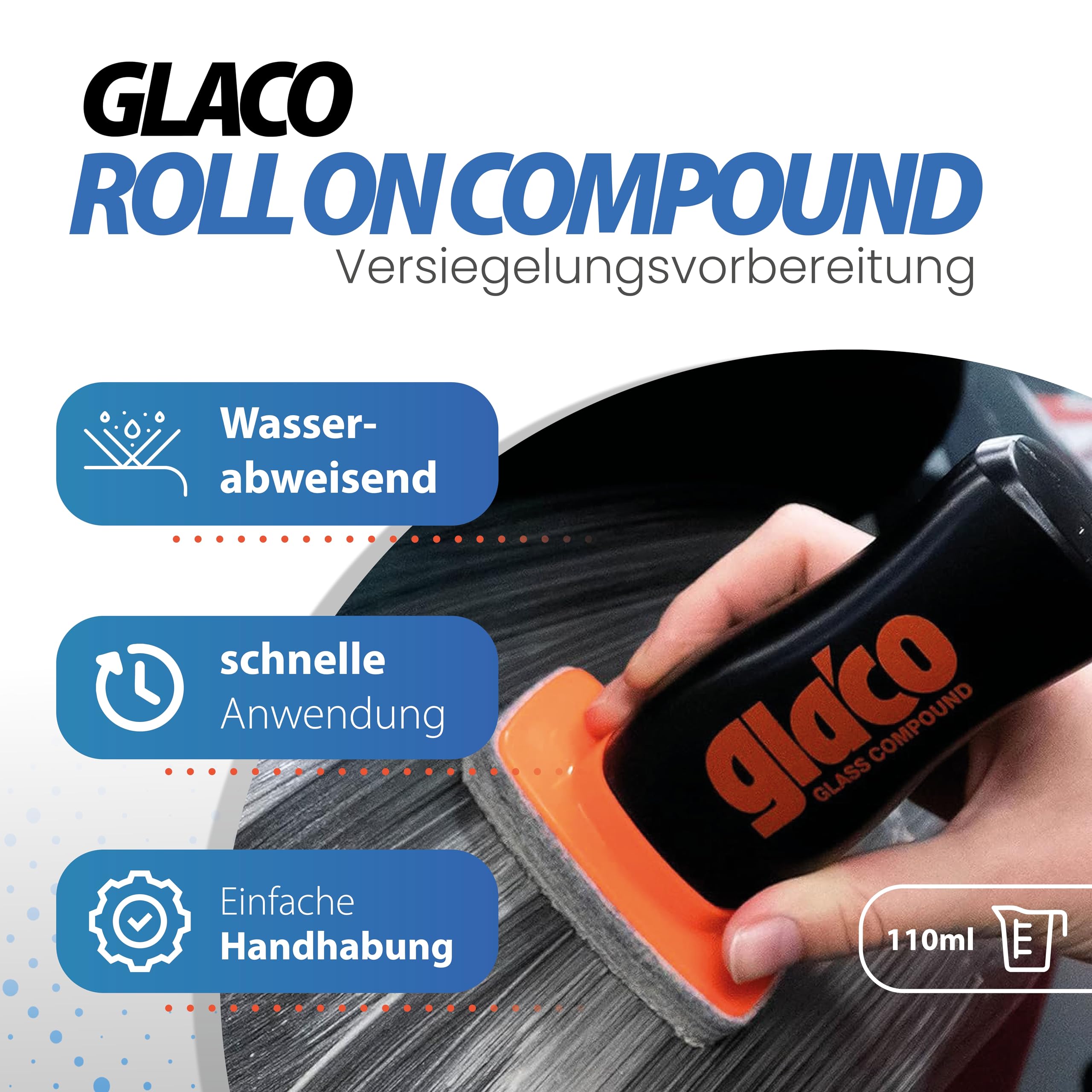 5-teil. Glasversiegelung Bundle - Soft99 Glaco DX 110 ml Versiegelung + Soft99 Glaco Glass Compound Roll On 100ml - Politur für Glas + Glasreiniger 100ml, Poliertuch, Glas Mikrofasertuch