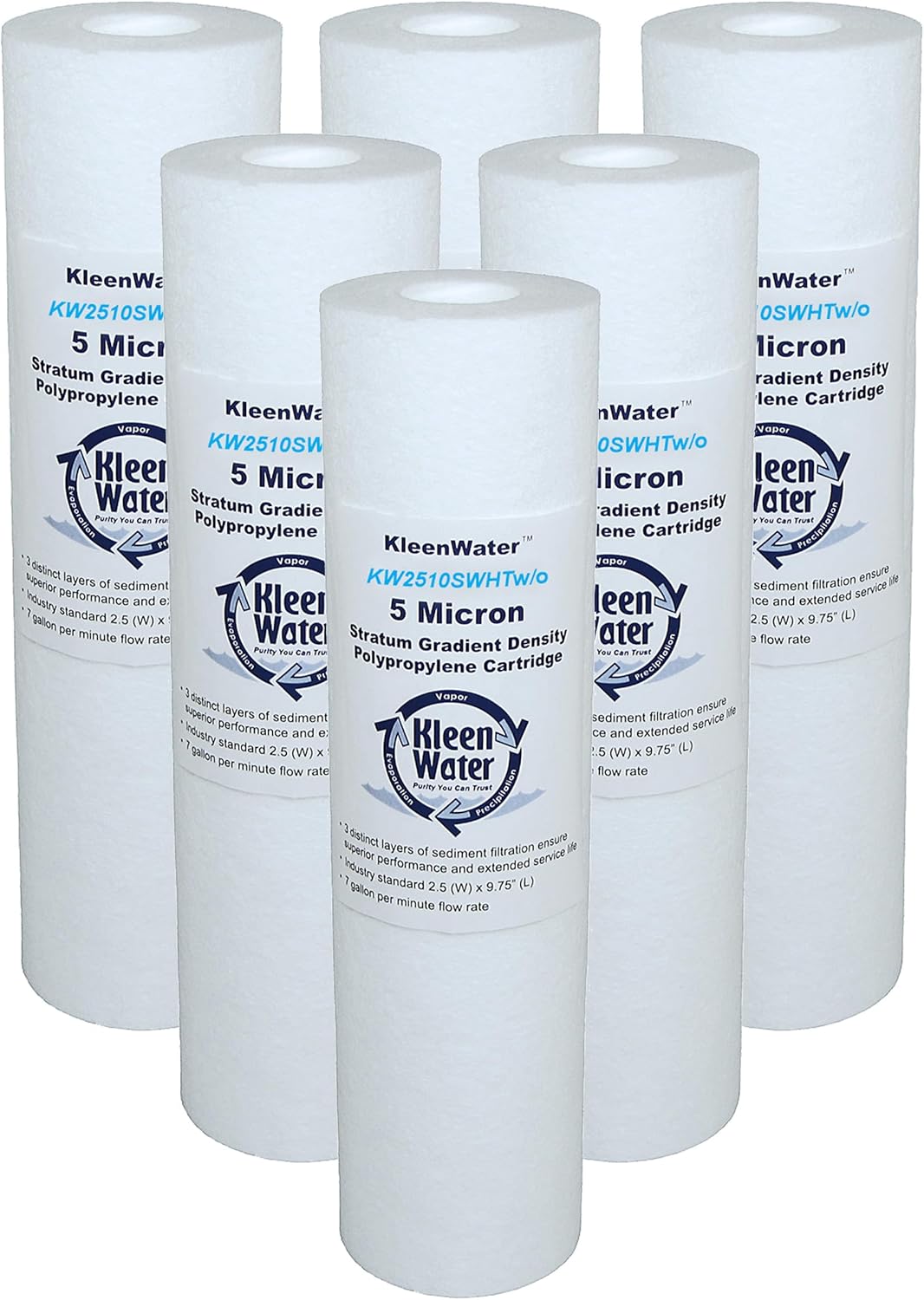 KleenWater KW2510SWHT Without-Siliphos Replacement High Temperature Polypropylene Filter Cartridges, Dirt Rust Sediment Filtration, Made in USA, 3-Pack