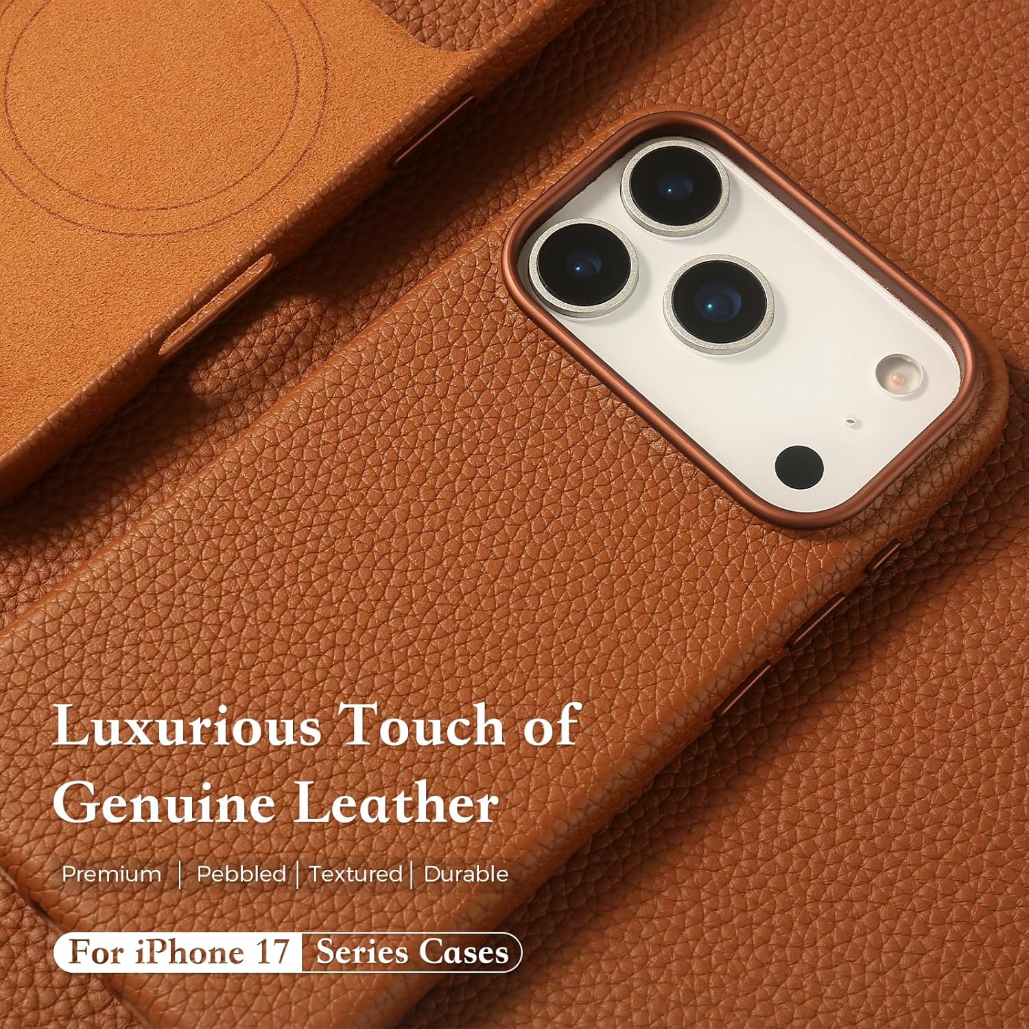 Compatible with iPhone 17 Pro Max Leather Case – Premium Litchi Grain Real Leather Cover Compatible with MagSafe, Slim Protective Case with Soft Microfiber Lining, Shockproof, 6.9 inch Brown - Image 3