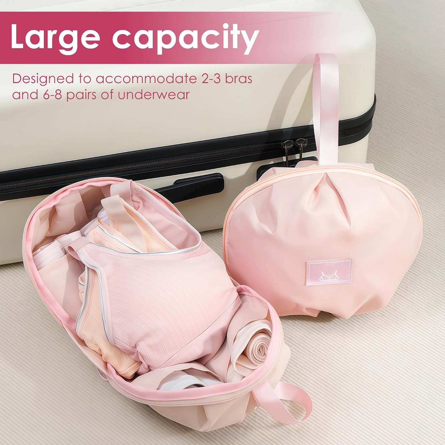 Travel Underwear and Sock Organizer Bag, Portable Lightweight Packing Storage Bag for Women, Multiple Compartments and Pockets (Pink) image 3
