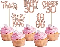 Vista 23 de 30 piezas de decoraciones para pastel de cumpleaños número 10, decoraciones de cupcakes negras con brillo, 10 feliz cumple, directo desde 2016, 10