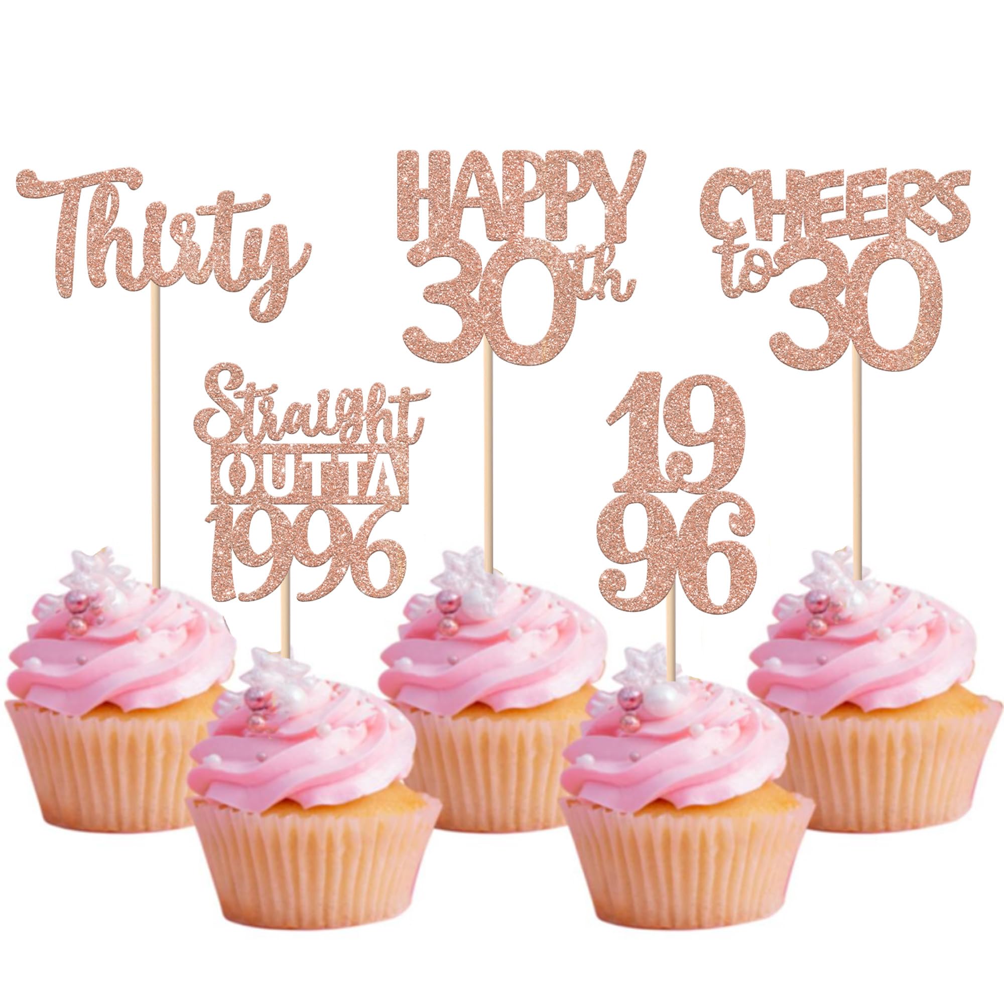 30PCS 30th Birthday Cupcake Toppers Glitter Thirty Happy 30 Straight Outta 1996 Cupcake Picks for Cheers to 30 Years 30th Birthday Wedding Anniversary