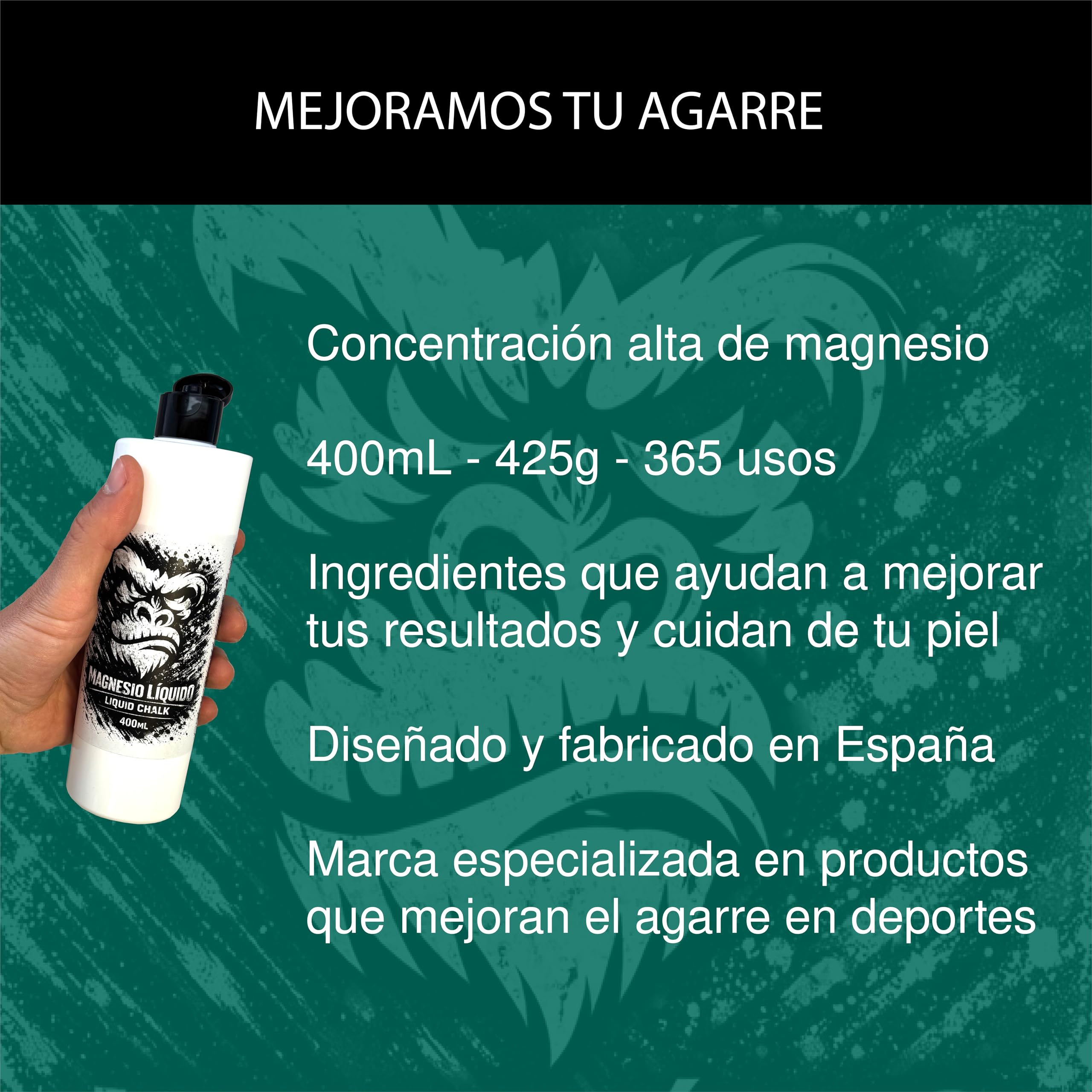 Magnesio Líquido 400mL para Escalada, Crossfit, Gimnasio, Agarre y Cuidado de Manos con Aloe Vera y Menta