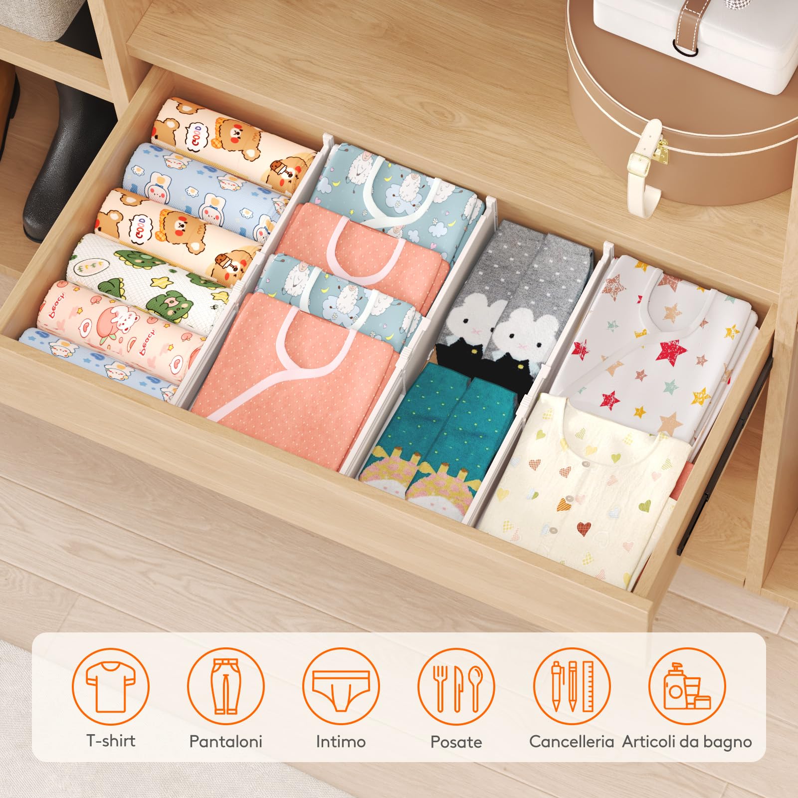 Lifewit Separatori per Cassetti Salvaspazio, Divisori per Armadio Interno Regolabili, Organizer per Cassetti, Accessori per Bagno/Cucina/Ufficio, 12 Pezzi, Lunghezza 35 – 55 cm, Altezza 10,5 cm