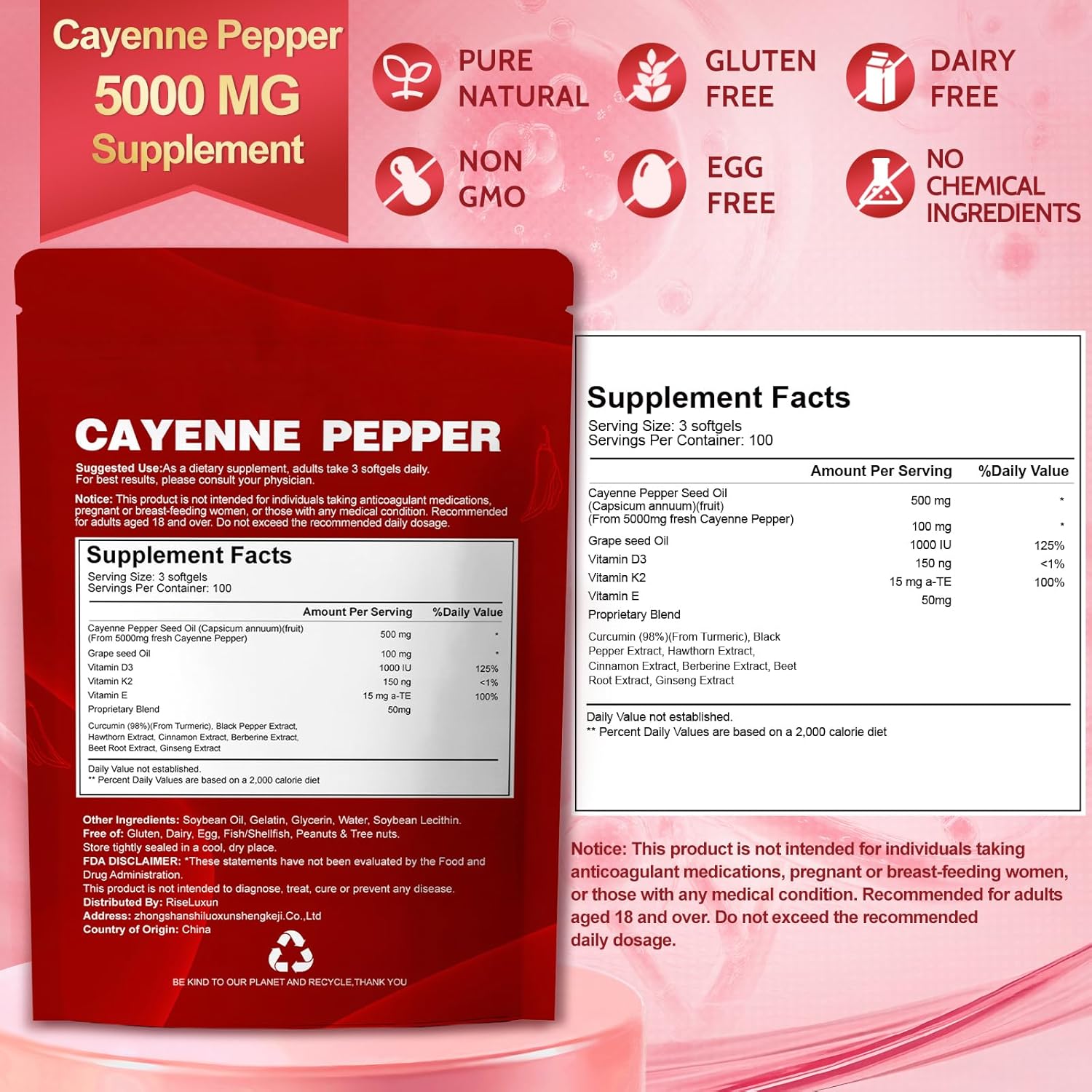 12-in-1 Cayenne Pepper Capsules Supplement*, 5000mg Per Serving Containing | Vitamin D3 K2+E & Extracts of Grape Seed, Hawthorn, Beetroot, Berberine Other Extracts - Image 9