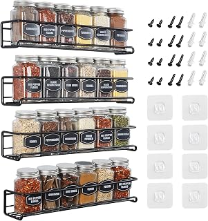 Estefanlo Spice Rack Wall Mounted 4 Pack Spice Rack for Inside Cupboard Adhesive Spice Organiser Kitchen Cupboard Organiser