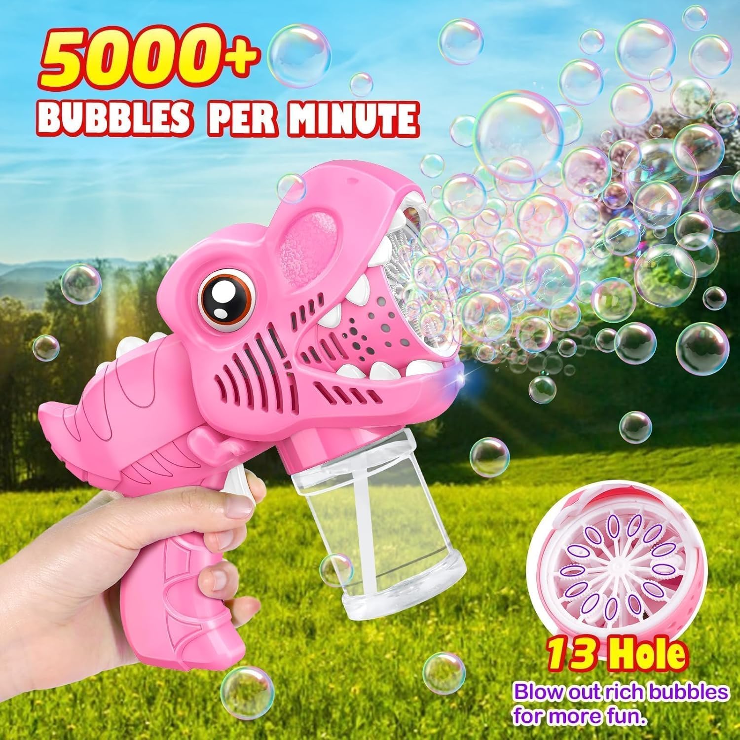 Yunaking Bubble Gun Toys for Girls: Bubble Machine for Kids 2 Rechargeable Dino Toys Easter Basket Stuffers Gift for 3 4 5 6 7 8 Girls Toddlers Ages 4-6 Outdoor Summer Birthday Christmas Valentines