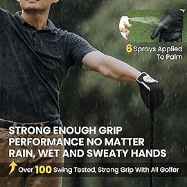 FINGER TEN Premium Rain Grip Men\'s Golf Gloves 1 Pair, Hot Wet Weather No Sweat Glove for Serious Feel & Performance, Left Right Hand Black Gray White Blue Fit Size S M L XL 2XL 3XL (Black, X-Large)
