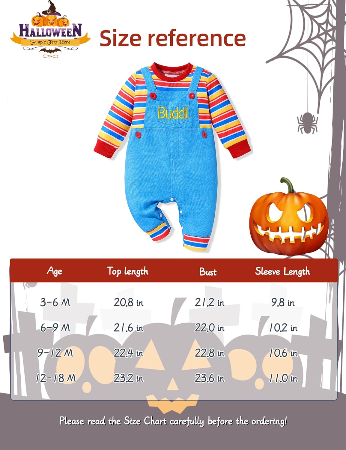 Baby Halloween Outfit Unisex Color Color Block Stripes Long Sleeve Overalls Romper