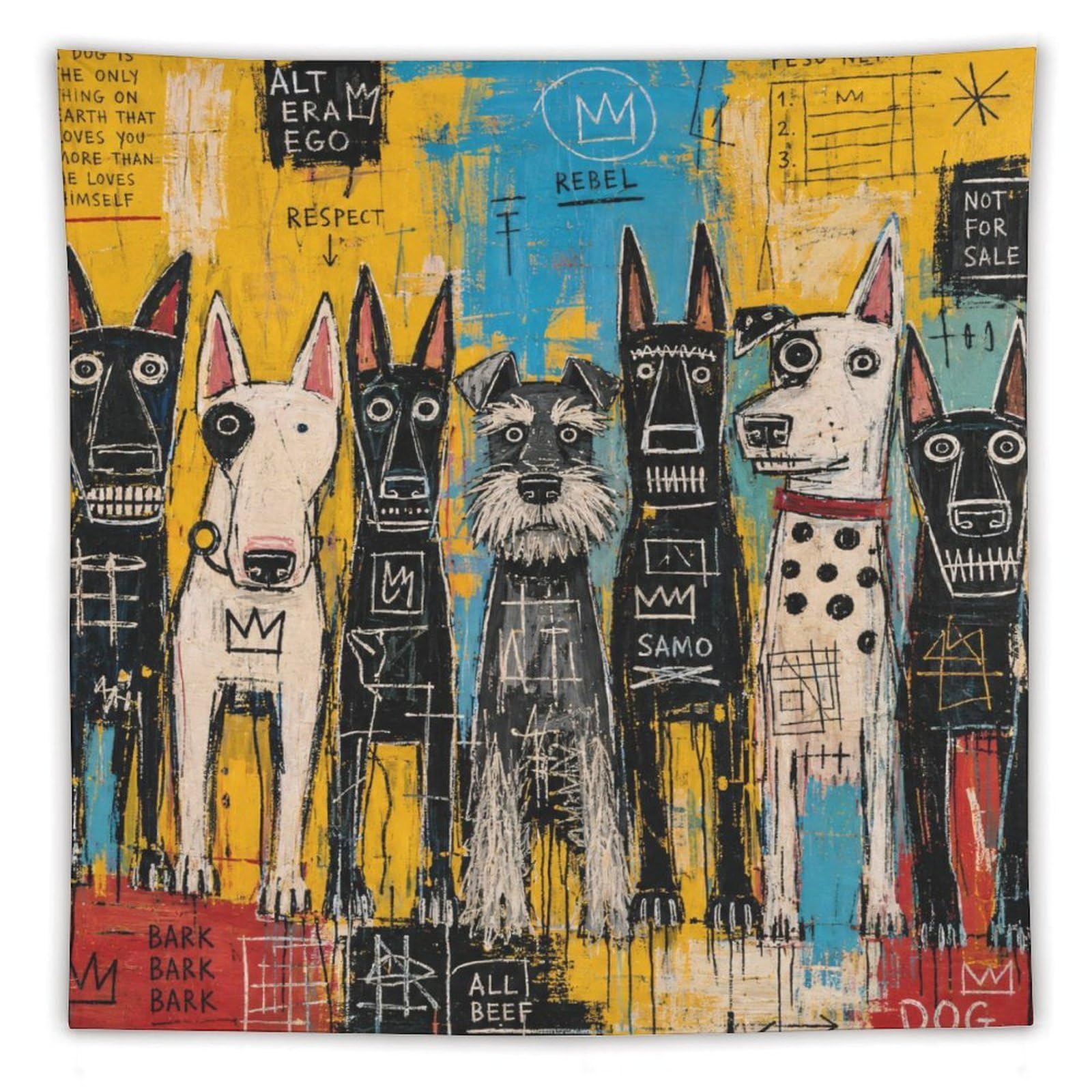 H3B8U2Y5 Street Dog Pack Wall Tapestry, Realistic Illustration, Office
