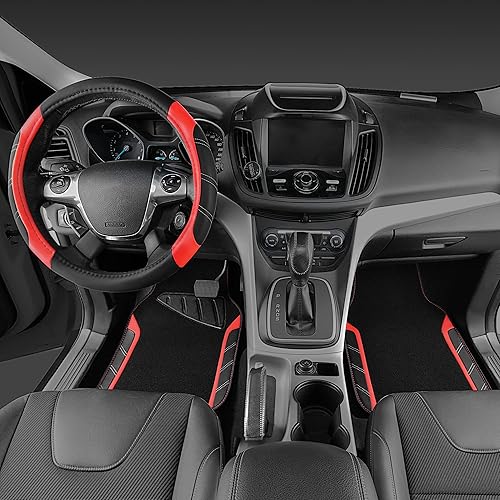 Miniatura 10 de CAR PASS Funda de cuero para volante y alfombrillas impermeables para automóvil, ajuste universal de microfibra para el 95% de los sedán, SUV,