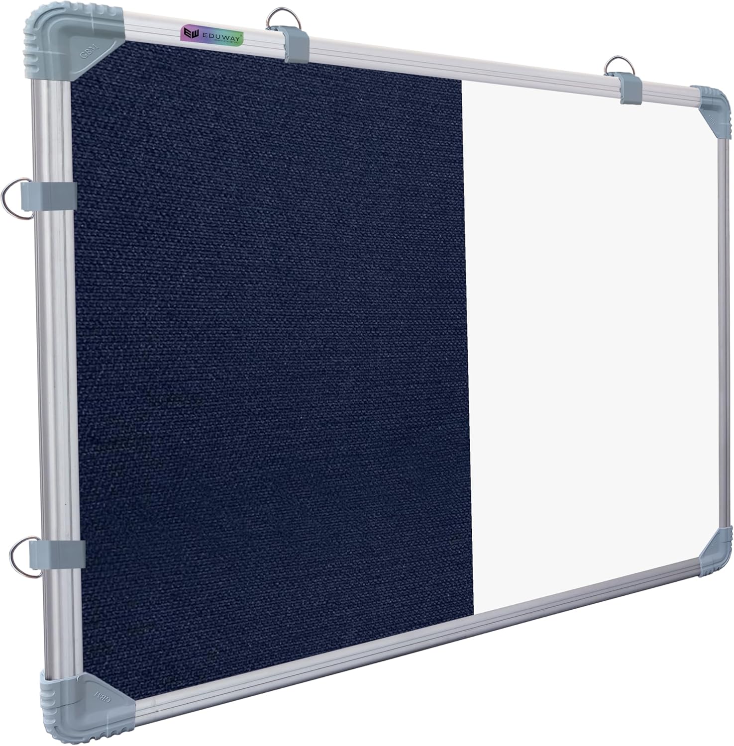 Combination Board 1.5X2 Feet (Non-Magnetic White Board with Blue Pin-Up Notice Board) with Push Pins for Home, Office & School, Heavy-Duty Aluminium Frame (White, Blue) (41X59 cm)