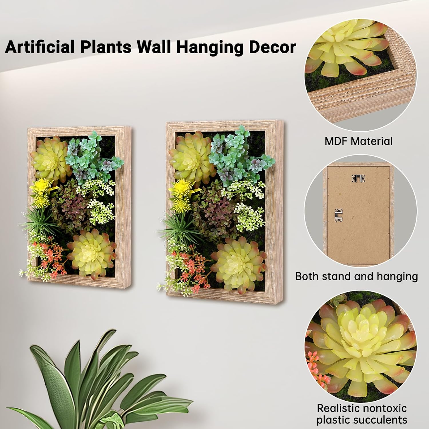 3D Artificial Succulent Floral Framed Faux Succulents Desk Plants for Table and Hanging Wall Decor for Room Decoration Background Living Outdoor(8x12 inch)
