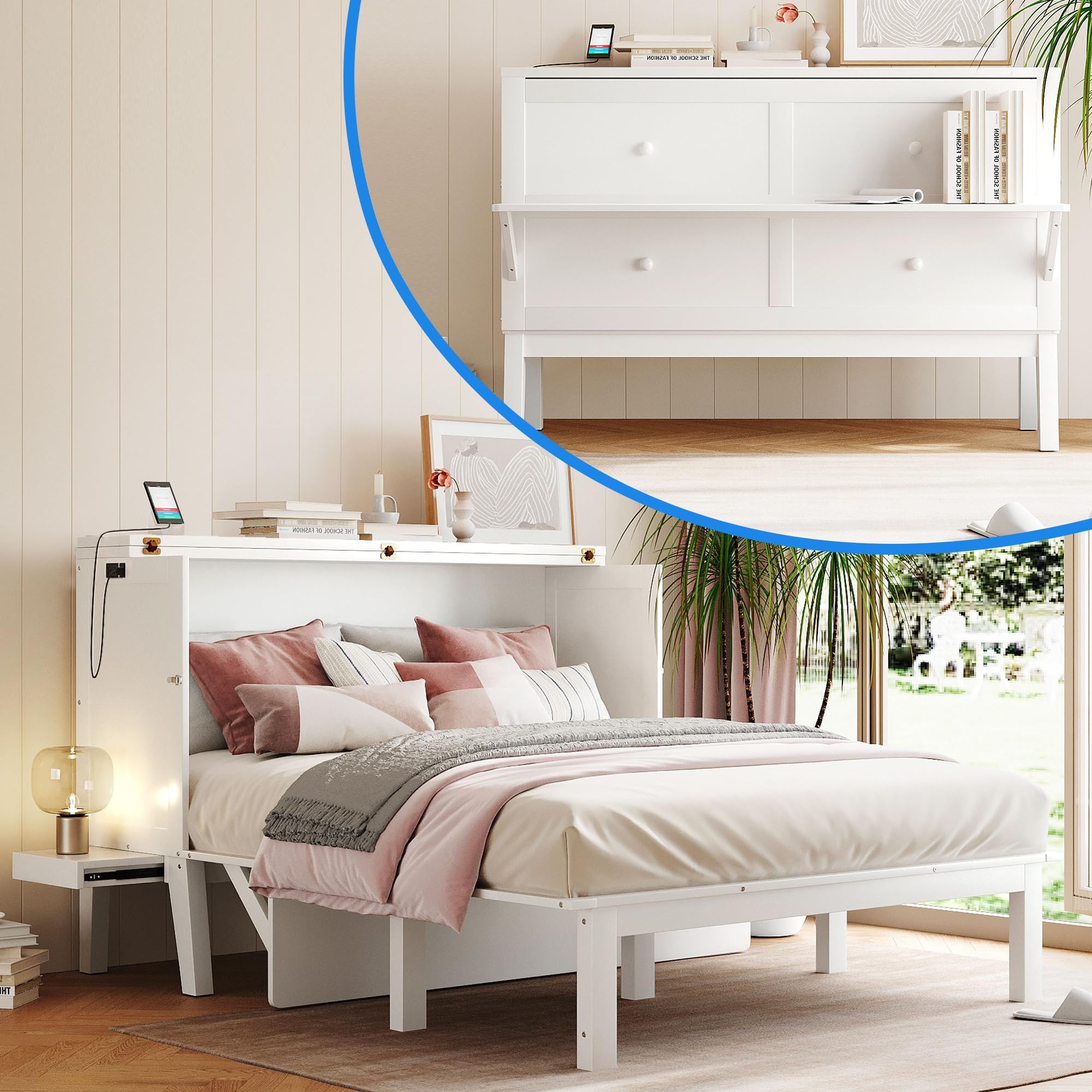 Amazon.com: Queen Murphy Bed, Modern Wall Bed with Desk, Built-in Dual ...