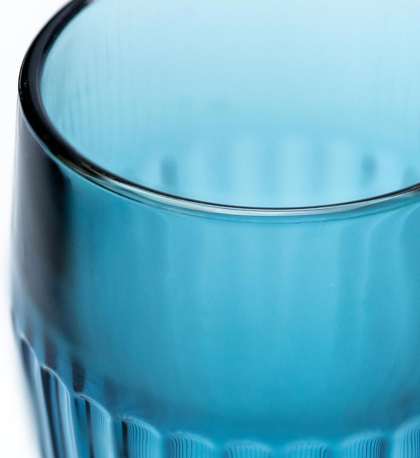 Blue Drinking Glasses Set of 4, 14 oz Ribbed Textured Glass Tumblers, Tall Retro Colored Drinkware for Water & Cocktails, Decorative Highball Glasses for Home & Bar, Modern Vintage Glassware Gift Set - Image 4