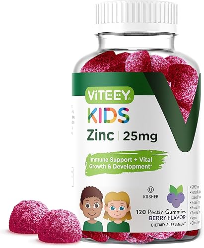 Gomitas de zinc para niños de 25 mg  Refuerzo de apoyo inmunológico  Suplementos vitamínicos de gran sabor  Vegano, sin maní, sin nueces de árbol,