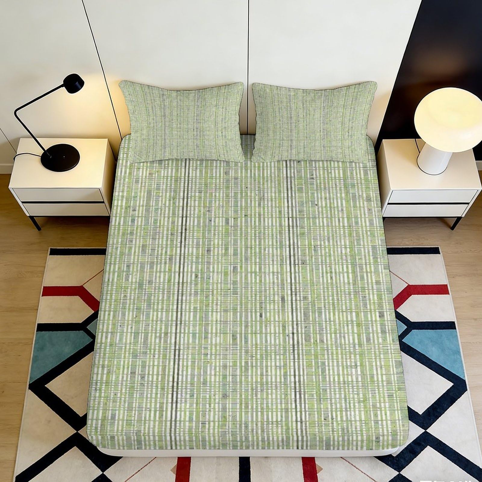 3D Printed soft touch Green Plaid Fitted Sheet, Microfiber wrinkle resistant, home decor, apartment bedding cover 120x200x25cm