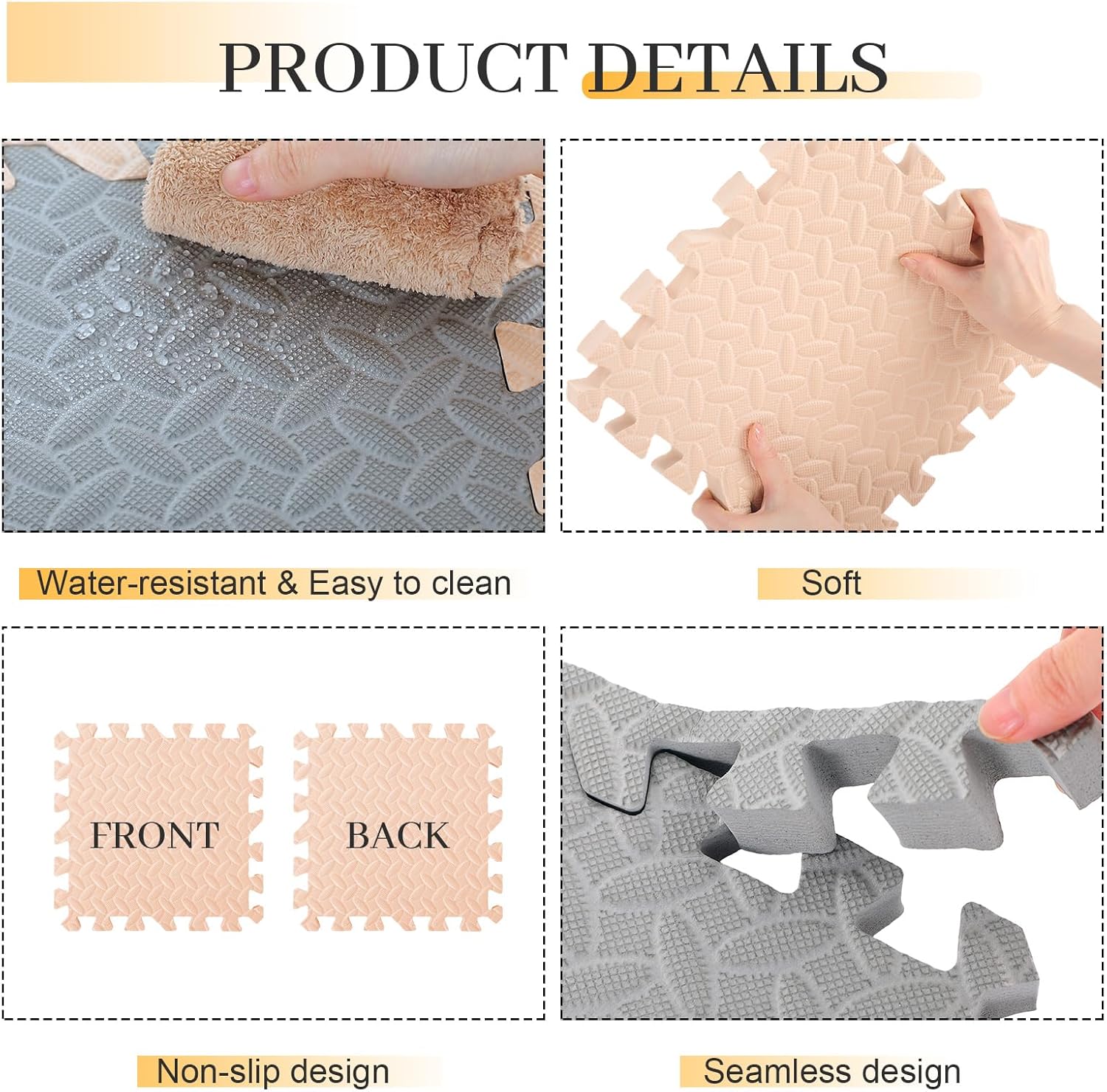 Arrowbash 12x12x1 Inch EVA Thick Interlocking Foam Floor Tiles Puzzle Exercise Mat Foam Mats for Home Gym Pets(Beige,Grey, White,36)