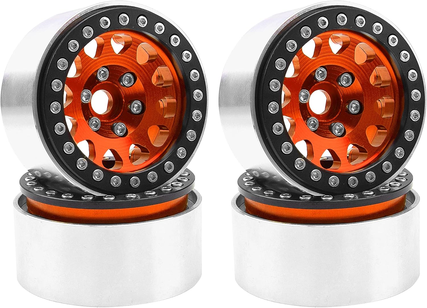 4Pack Vgoohobby Alloy 1.9" RC Beadlock Wheels Rims 12-Spoke Thickness 30mm Compatible with Axial SCX10 D90 Traxxas TRX4 RedCat Gen8 Tamiya CC01 1/10 RC Crawler Car (Orange)