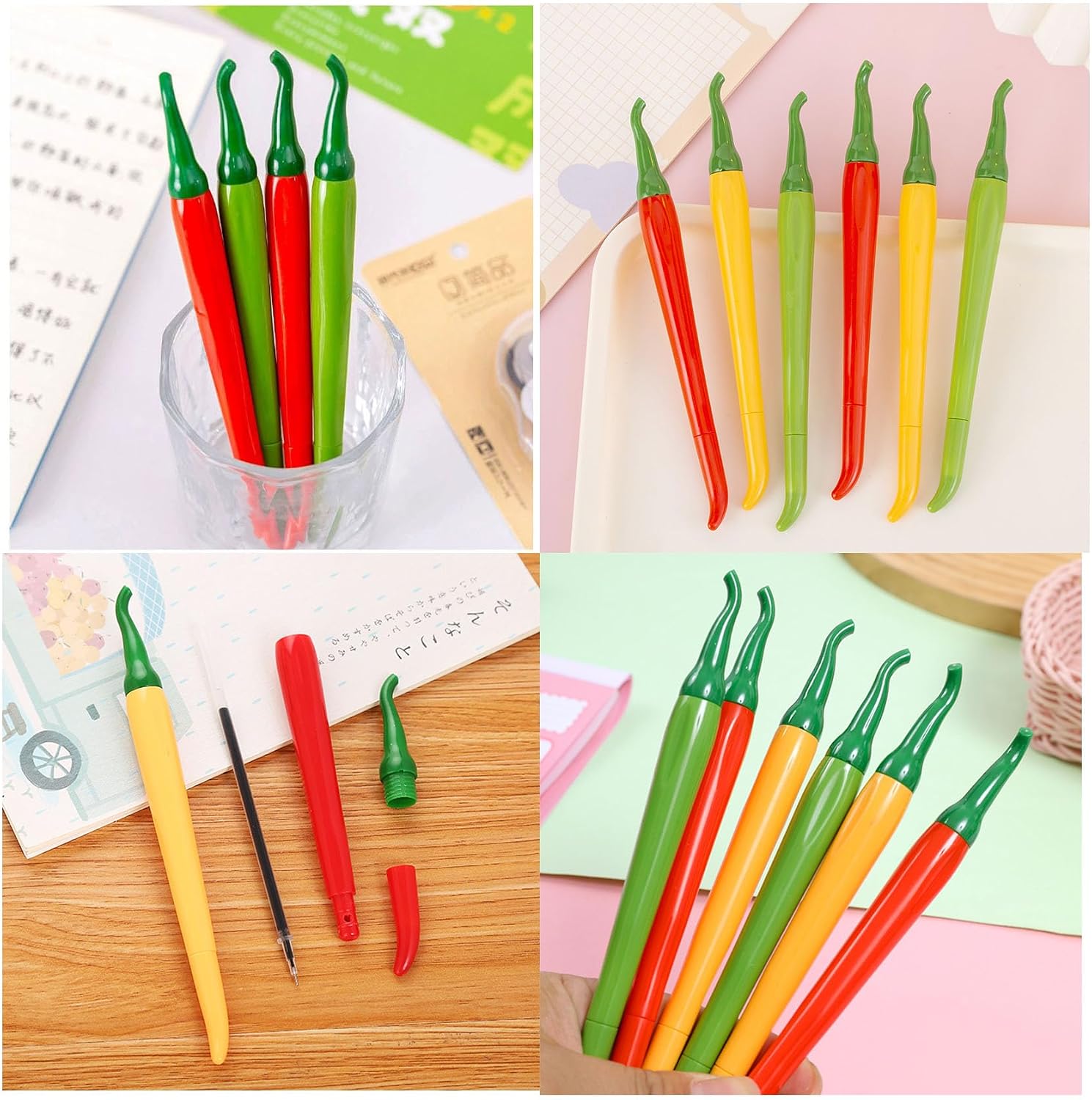 YYaaloa Chili Shape Gel Ink Writing Pens 0.5 mm Black Ink Fun Kawaii Pens Bulk for Office Supplies (Chili Shape 12pcs)