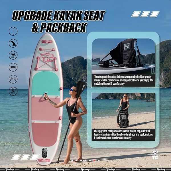 TIGERXBANG Stand Up Paddle Boards 10'6'' x 32'' x 6''丨10' x 31'' x 6'' with Premium SUP Board Accessories, Inflatable Paddle Boards for Adults/Kids Stand Up PaddleBoarding - 4