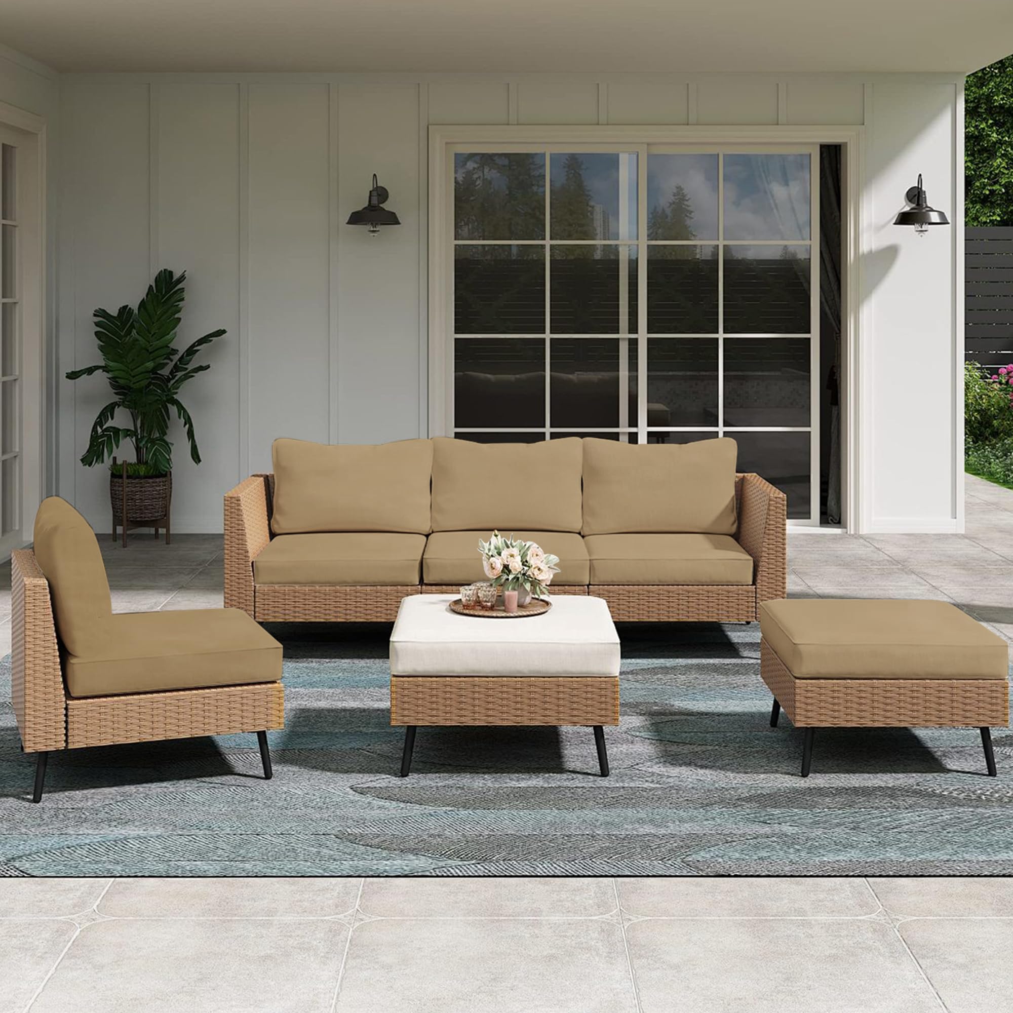 Patio-Kissenbezüge | Outdoor-Sofabezüge | Stretch-Sofakissenbezüge | Sofabezüge | Abnehmbar und maschinenwaschbar. (8, Khaki)
