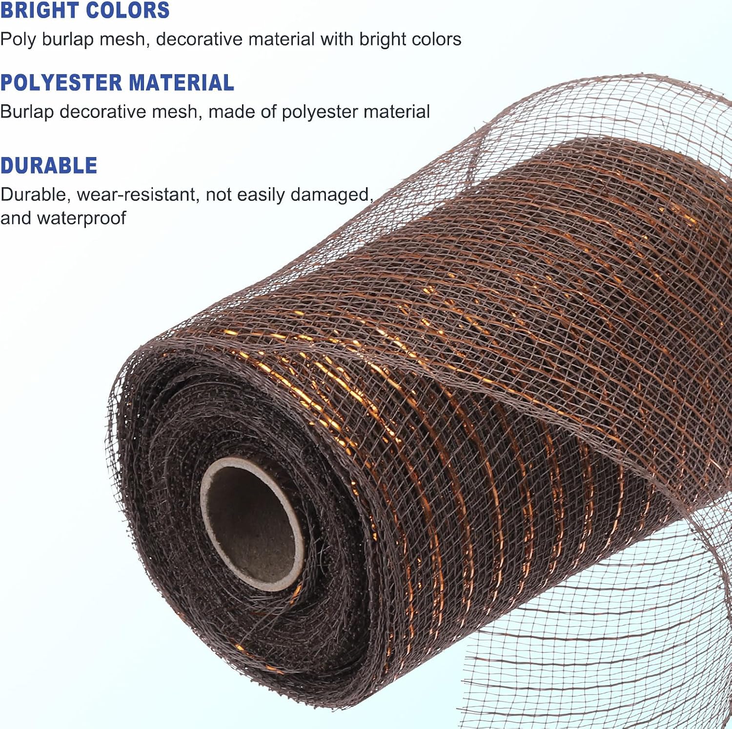 MECCANIXITY 6 Inch Glitter Poly Burlap Mesh for Wreath, Decorative Mesh Fabric Ribbon 10 Yard for Fall Easter Christmas Flower Bow, Dark Brown & Gold
