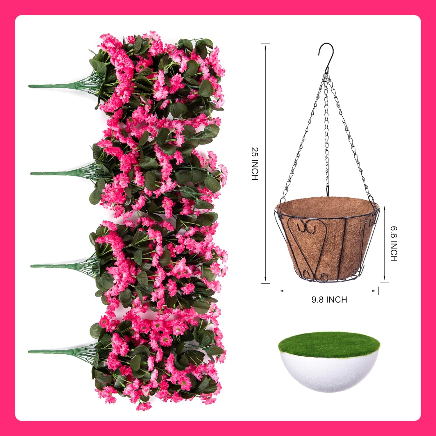 Hanging Baskets Artificial Flowers for Outdoor Interior Decor, Artificial Daisies Flowers Shrubs Plants with Baskets for Home Porch Garden Patio Patio Spring Summer Decor(Pink)