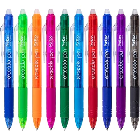 ParKoo Retractable Erasable Gel Pens Clicker, Fine Point 0.7mm, Assorted Color Inks for Drawing Writing, 10-Pack