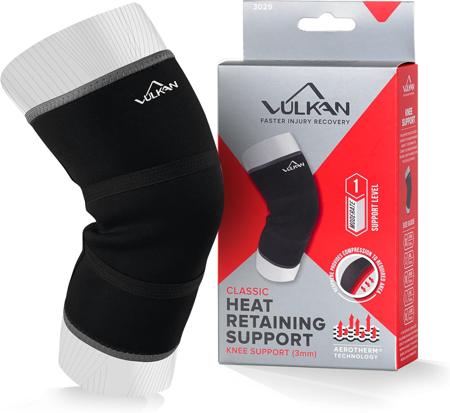 Vulkan Classic Neoprene Knee Support, Provides Light Compression, Comfortable Fit, Provides Therapeutic Benefits, Black, Medium, 3mm