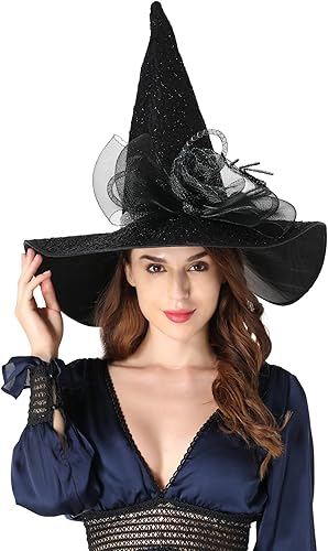 Miniatura 3 de QinYing - Sombreros de bruja para Halloween para fiesta de Halloween, carnavales, decoración de bruja con luces con araña