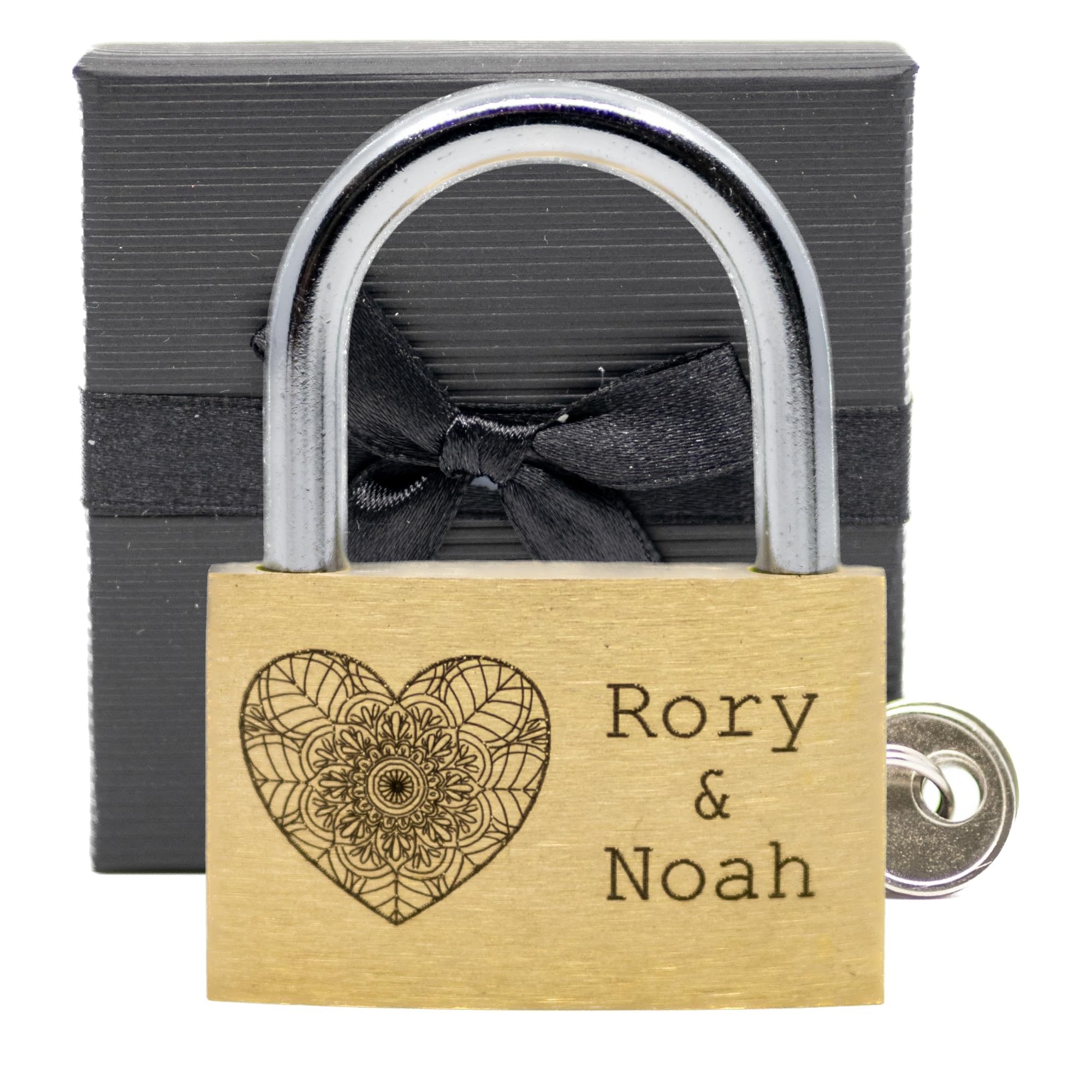 Engraved Love Padlock, 23 Styles, Bold Permanent Engraving + Gift Box. 40mm. Locks of Love ♡ (Mandala Heart, 40mm)