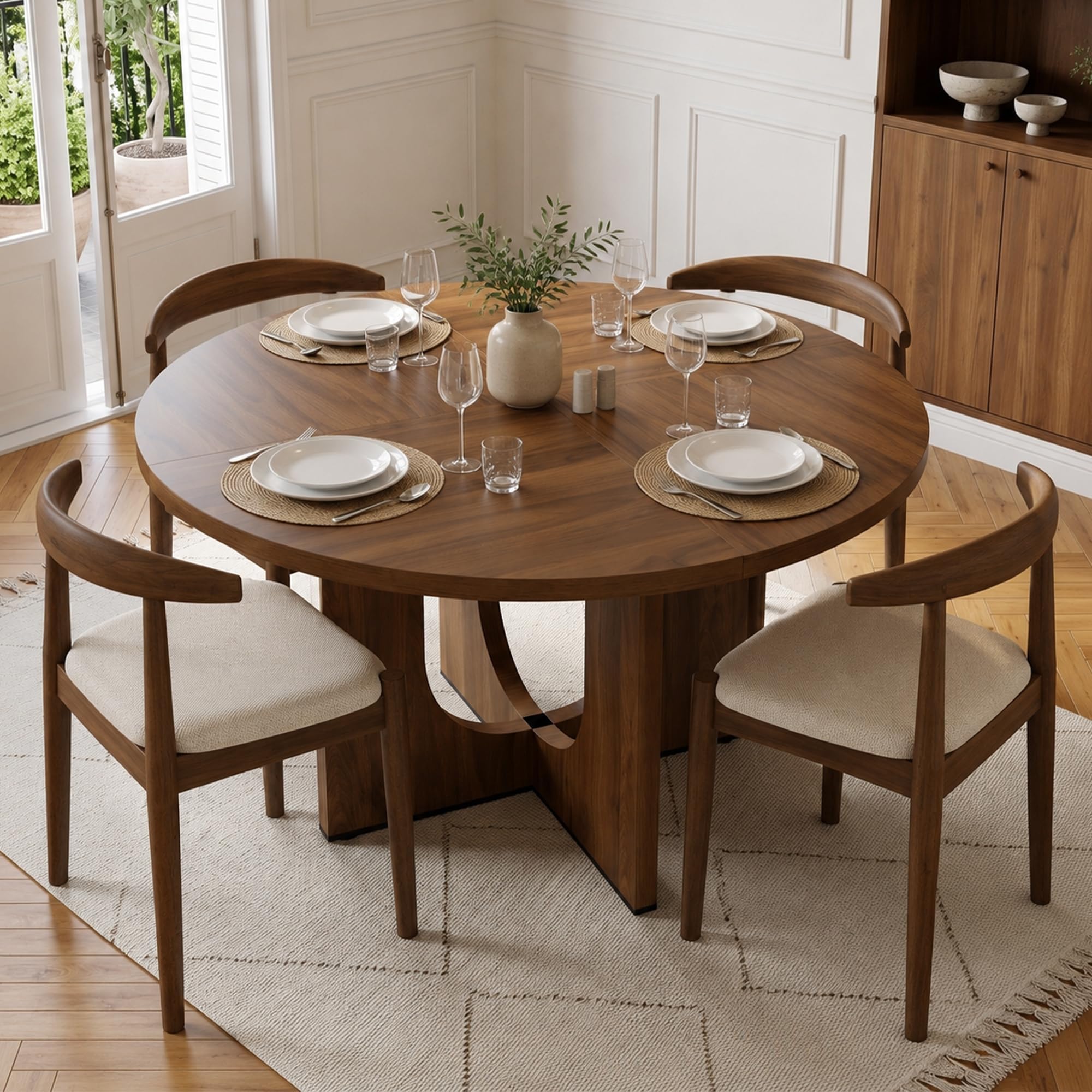 SUKY Tavolo da Pranzo Rotondo 120x120 cm Legno Noce per 4-6 Persone Senza Sedia Stile Scandinavo-Minimalista Design Classico Noce