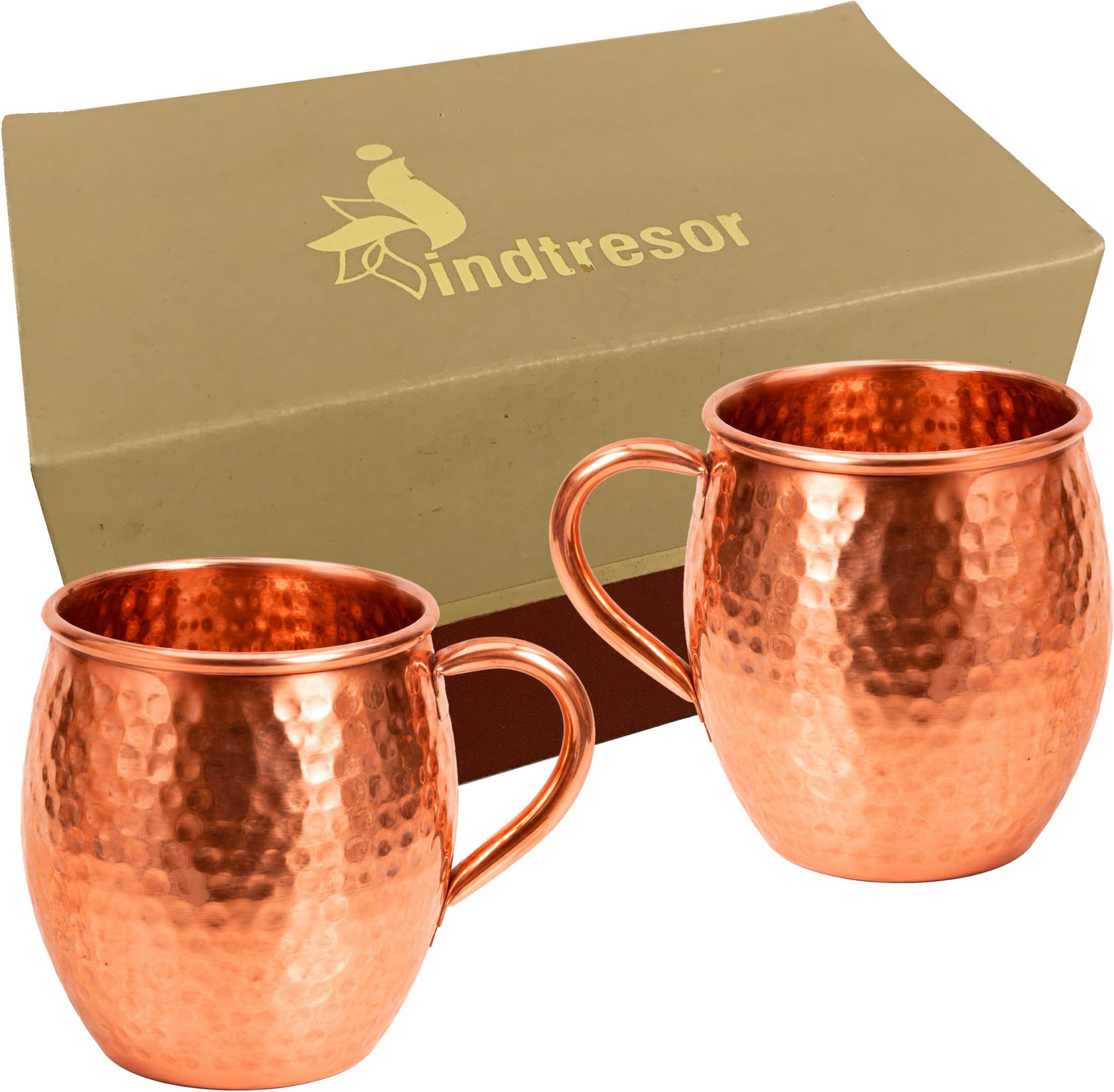 Pure Copper Moscow Mule Mugs - Handcrafted - Ayurveda health benefits Lavish Drinks 16 oz - Energy Immunity Booster Fitness Freak - Yoga - Natural Hammered Beaten Copper Finish. Set Of 2.