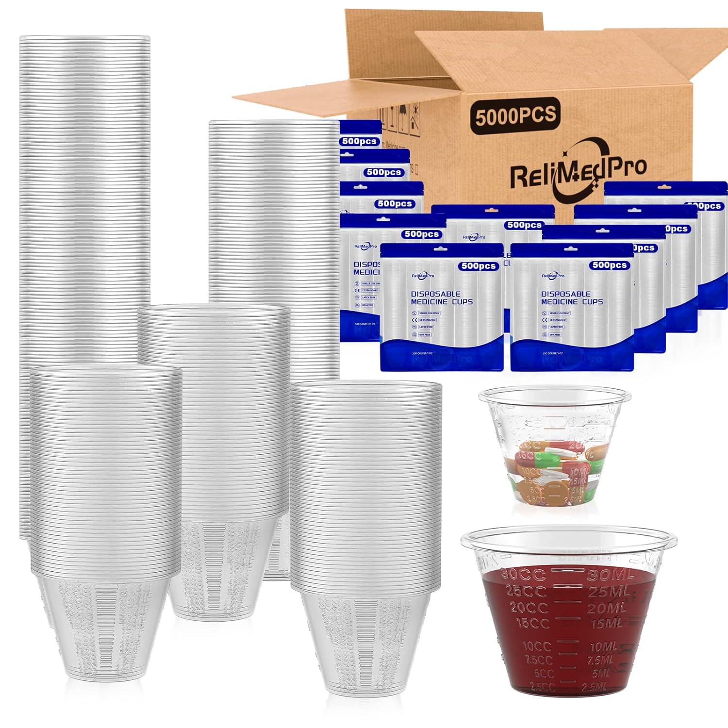 disposable medicine cups graduated, bulk pack of 5000, 1 oz (30ml) small plastic measuring cup for liquid medication, paint, epoxy, pill and resin