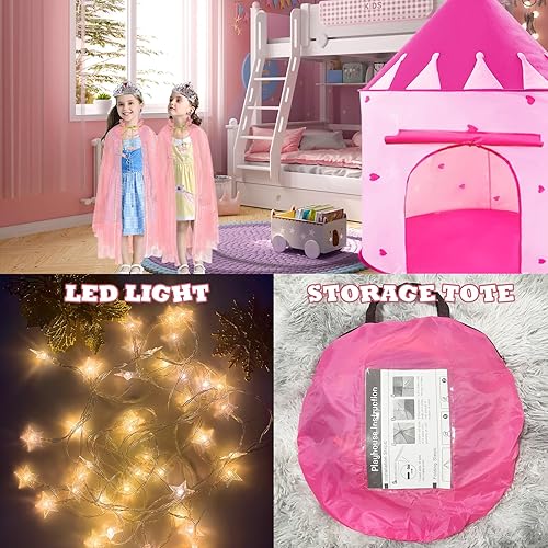 Miniatura 5 de WTOR Tienda de campaña de princesa con luces que brillan en la oscuridad para niñas pequeñas, 15 piezas de juguetes de princesa para niñas de 3, 4,